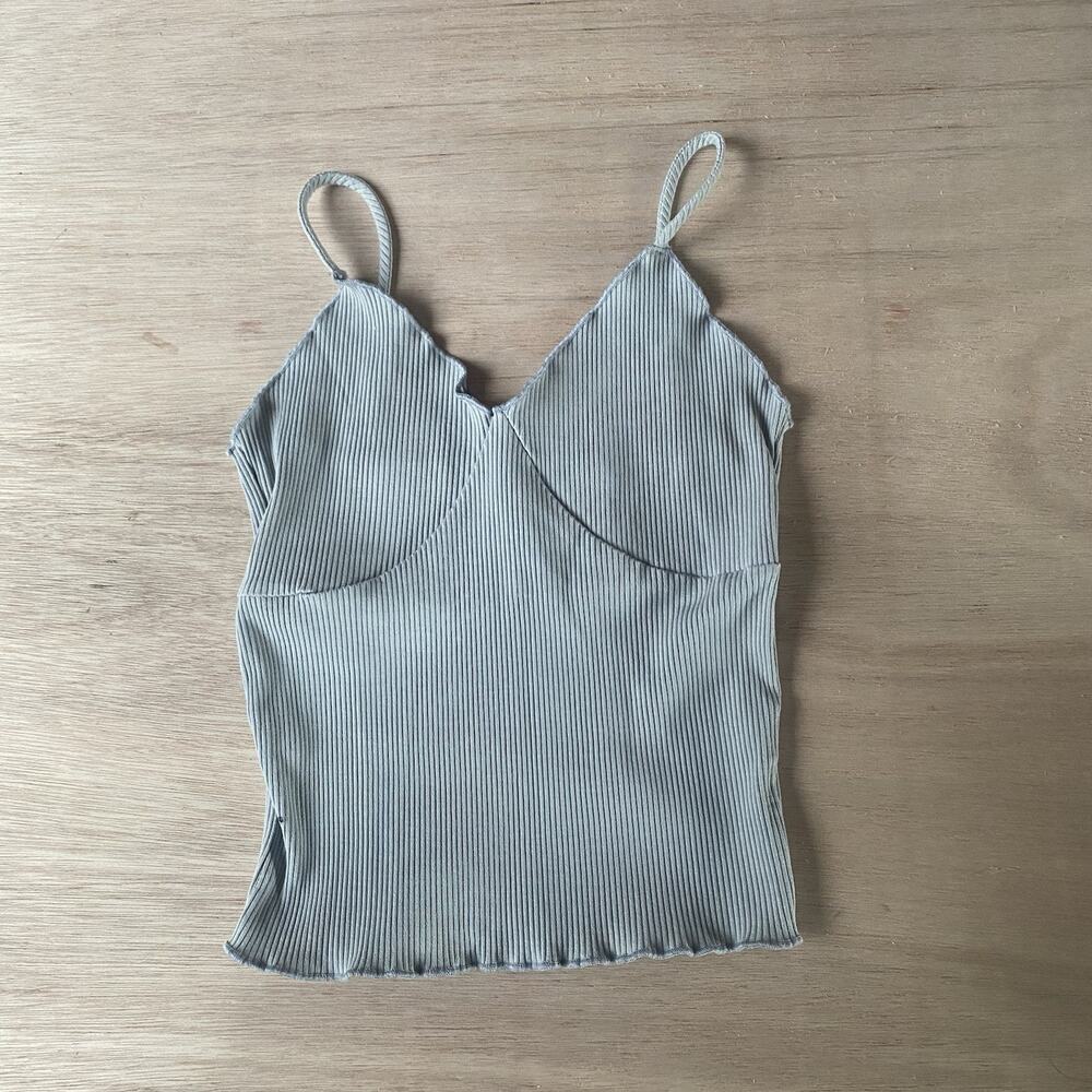 21 Saints Dusty Blue Cropped Ribbed Tank Top Size Medium